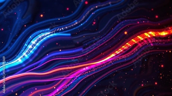 Fototapeta Abstract Futuristic Neon Light Waves and Digital Network Backgrounds