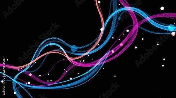 Fototapeta Abstract Futuristic Neon Light Waves and Digital Network Backgrounds