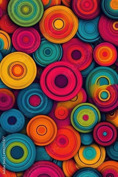 Fototapeta A vibrant abstract design featuring colorful concentric circles in various sizes and hues.