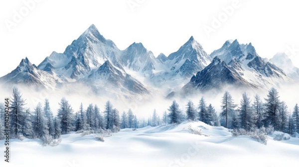 Obraz winter mountain landscape isolated on white background