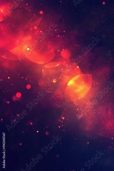 Fototapeta Vibrant cosmic abstraction featuring fiery colors and glowing orbs, creating a mystical atmosphere.