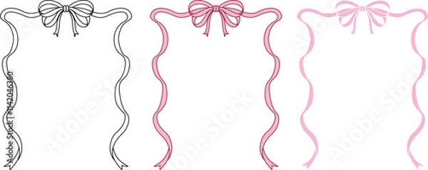 Obraz Hand drawn bow ribbon square frame with editable stroke thickness for wedding, valentines card and so on. Vector illustration.