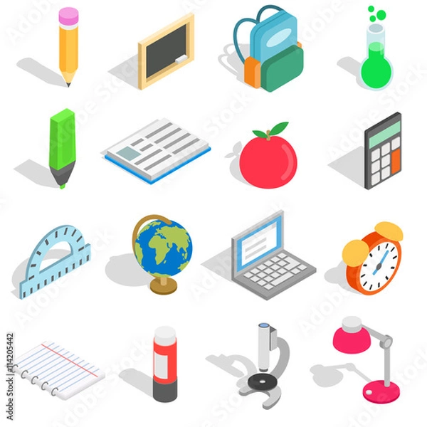 Fototapeta School icons set, isometric 3d style