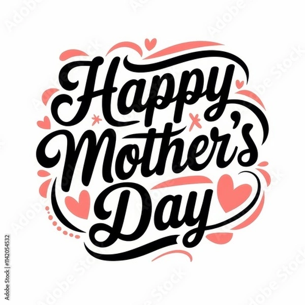 Fototapeta Happy Mothers Day message with hearts and swirls