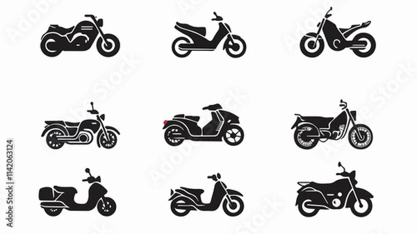 Fototapeta Vector black motorcycles and Dynamic Motorcycle and Scooter Vector Icons