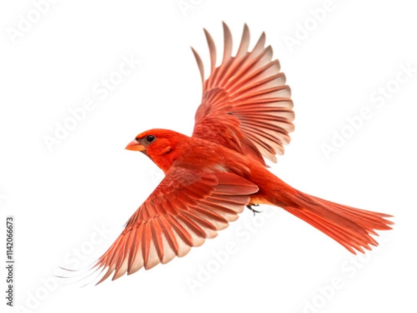 Fototapeta Red canary, flying on transparent background