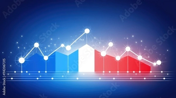 Fototapeta Dynamic Business Growth Analysis, Data Trends Visualization with Colorful Bar and Line Graphs on a Professional Blue Background