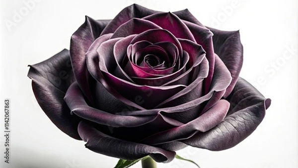 Fototapeta Captivating black rose, stark against a pristine white backdrop.