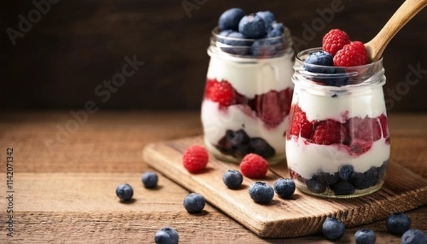 Obraz yogurt with berries on the board