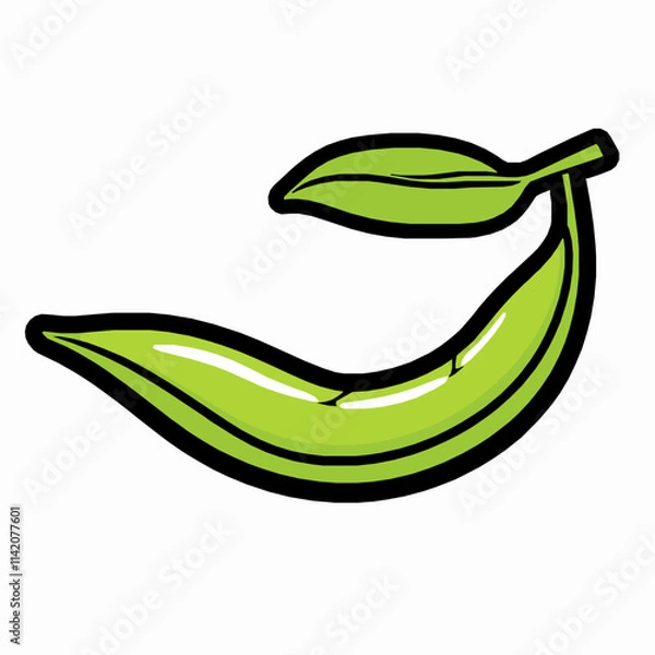 Fototapeta green bean outline vector illustration with slim and curved shape