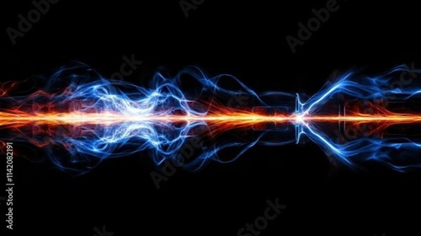 Fototapeta Abstract Energy Wave with Dynamic Blue and Orange Light on a Black Background
