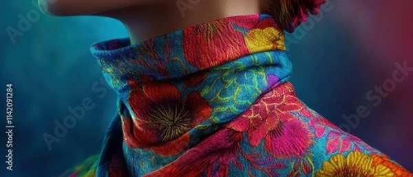 Fototapeta Radiating vibrant colors from a neck with intricate floral patterns, symbolizing renewal