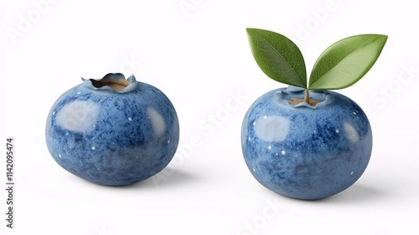 Fototapeta Isolated Blueberry Objects with Leaf, Artistic Ceramic Design, Soft Shadows, Whimsical Touch, Ideal for Food and Nature Themes, Minimalist Background and Aesthetic Appeal