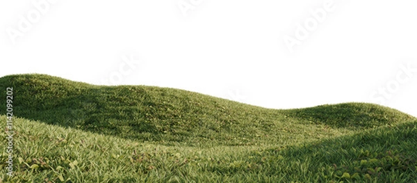 Obraz Hills with grass on a transparent background. 3D rendering