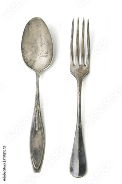 Obraz Antique silver fork and spoon