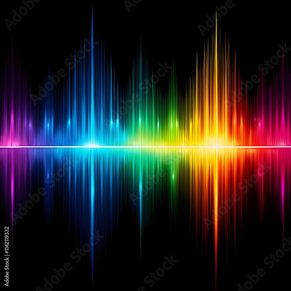 Fototapeta abstract colorful sound waves on dark background
