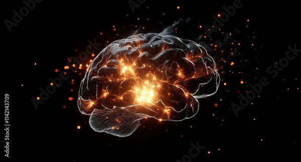 Fototapeta A realistic illustration depicting the brain with neurons firing and glowing, representing memory through nervous system activity in an animated style.