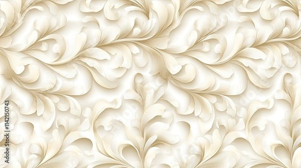 Fototapeta Seamless pattern features intricate damask motifs in pale cream color, radiating sophistication and a classic aesthetic appeal SEAMLESS PATTERN