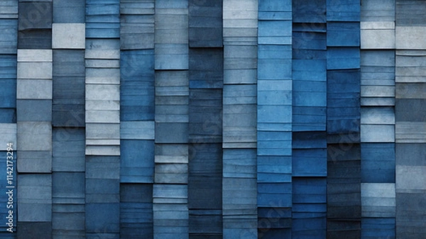 Fototapeta Monochromatic blue-toned blocks stacked symmetrically creating a sense of tranquility and structured depth.