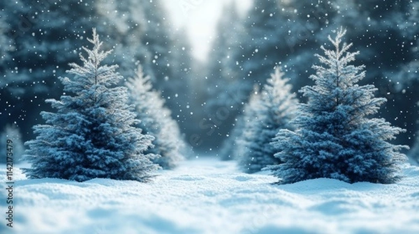 Fototapeta Snowy Path Through Frosty Pine Tree Forest