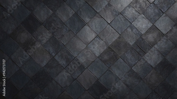 Fototapeta An arrangement of dark diamond-shaped tiles forming a sleek and modern geometric textured abstract pattern.