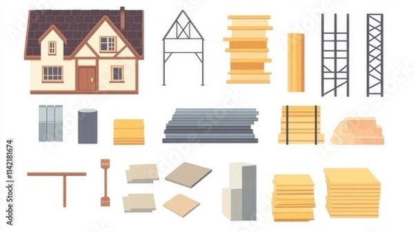 Fototapeta Organized Flat Vector Design of House and Building Materials