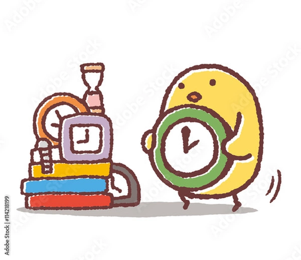 Fototapeta 時計を運ぶヒヨコ