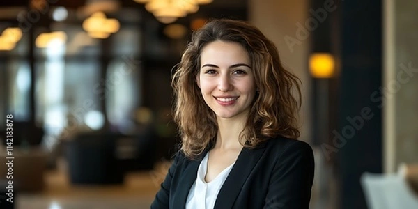 Fototapeta Portrait of a hotel receptionist standing confidently in a hotel lobby