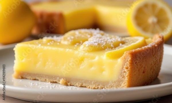 Fototapeta Delicious slice of lemon tart on plate