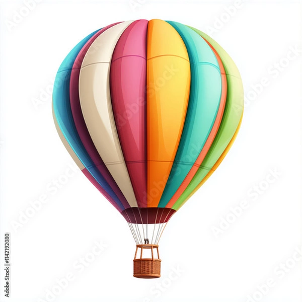 Fototapeta Vibrant hot air balloon illustration in vivid colors like red, blue, and yellow, isolated on a white background, perfect for travel and adventure concepts