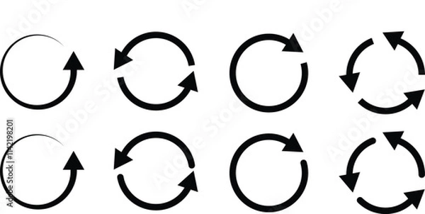 Obraz circle arrow icon set. circular arrow icon, refresh, reload, rotation.  Green recycle vector icon symbol. Repeat and reload icons set and arrow rotation circle
