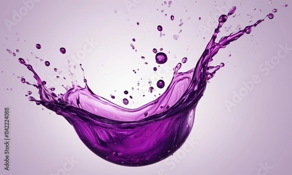 Fototapeta Purple Liquid Splash: A dynamic, vibrant purple liquid splash against a soft gradient background.  This image is perfect for themes of energy, creativity, and freshness.  