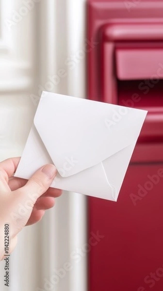 Fototapeta Close-up Of A Person's Hand Inserting Letter In Mailbox, ai generated