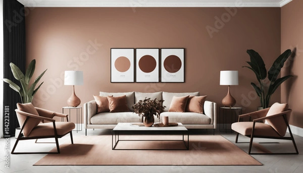 Obraz Modern interior design with Pantone 2025 Colour of the Year Mocha Mousse