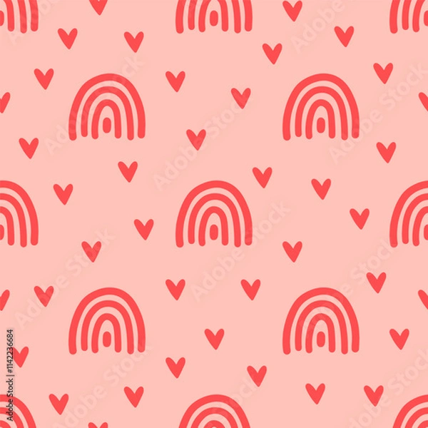 Obraz Pink seamless pattern with hearts and rainbows