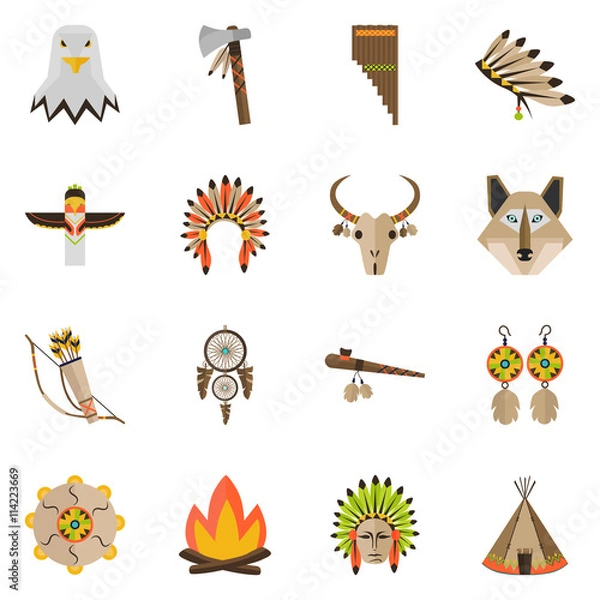 Fototapeta Indians culture color flat set