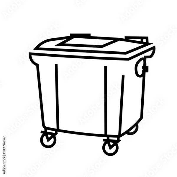Obraz Trash can line icon in flat style. Recycling bin or dumpster symbol isolated on white background. Large garbage bin icon in black Vector illustration for graphic design, Web, UI, mobile app