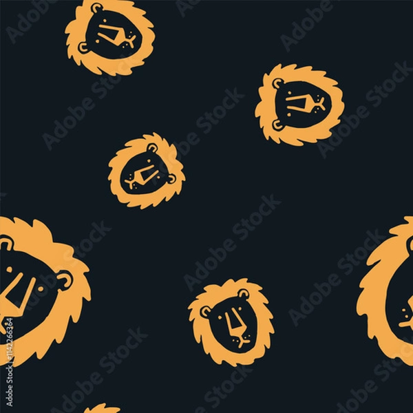 Obraz Seamless vector pattern with cute draw fluffy lion, paws. Simple doodle style.	
