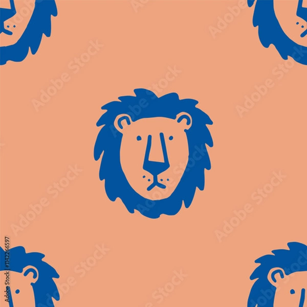 Obraz Seamless vector pattern with cute draw fluffy lion, paws. Simple doodle style.	
