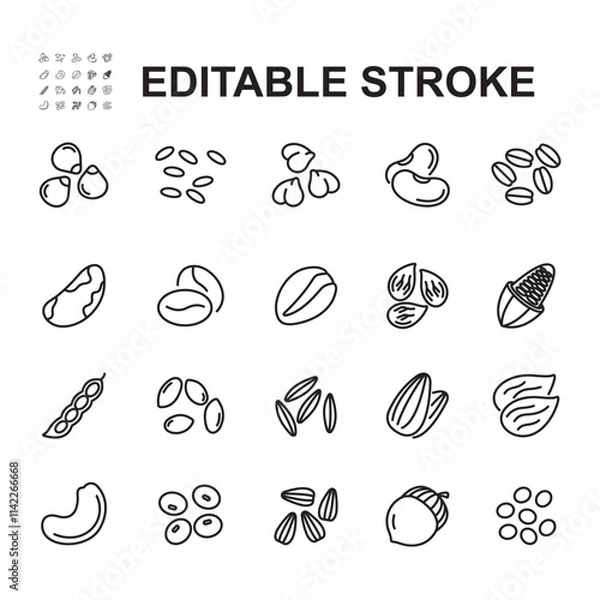 Fototapeta Nuts and seeds line icon set, food symbols collection. Thin line vector.