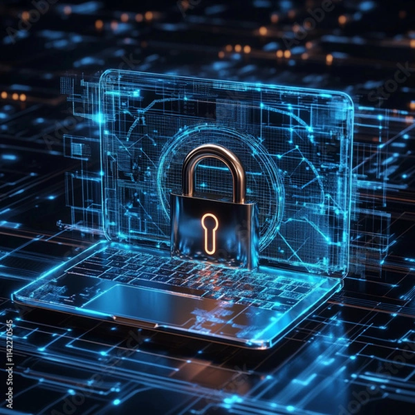 Obraz Cybersecurity Concept with Digital Lock on Laptop