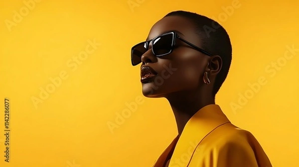 Obraz Female model in bold asymmetrical fashion, posed under abstract studio lighting