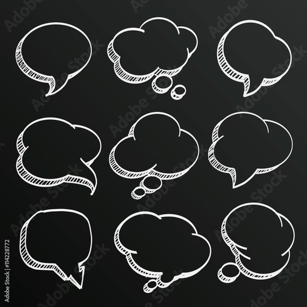 Obraz Chalkboard sketch of hand drawn comic speech bubbles set, Vector illustration