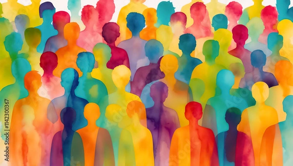 Fototapeta Abstract Diversity and Inclusion Concept with Anonymous Figures in Vibrant Colors