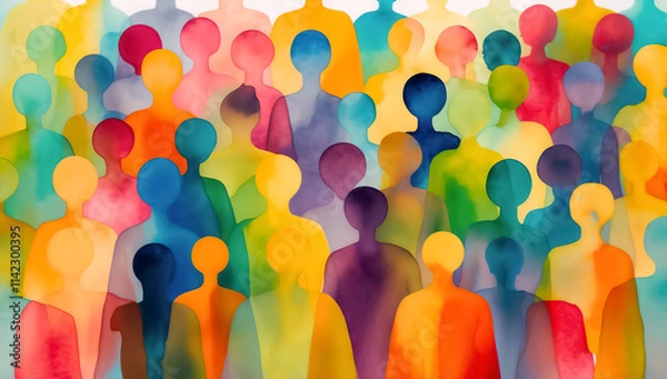 Obraz Abstract Diversity and Inclusion Concept with Anonymous Figures in Vibrant Colors