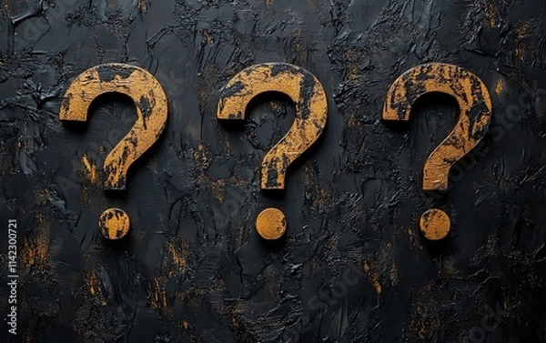 Fototapeta question marks in various sizes scattered on a textured dark surface