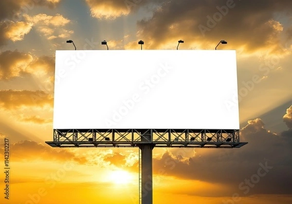 Obraz A large blank billboard with a clean white surface, against a dramatic sunset sky