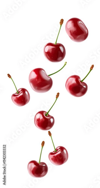 Obraz Cherries falling isolated on transparent background
