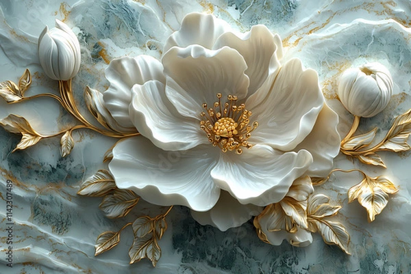 Obraz Wallpaper with bas relief in 3D