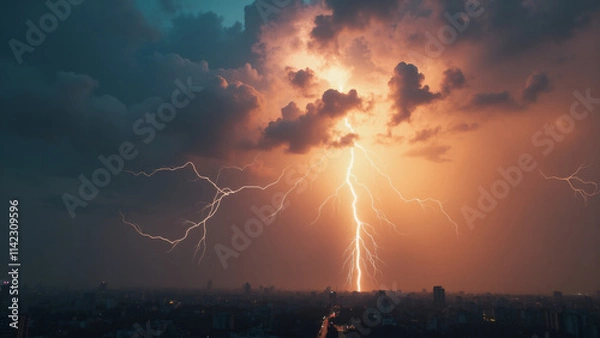 Obraz Lightning weather theme. Generative ai.